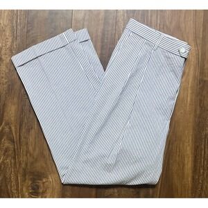 T. Harris Striped Seersucker Dress Pants Men's 38x30 White Blue Pleated Cuffed
